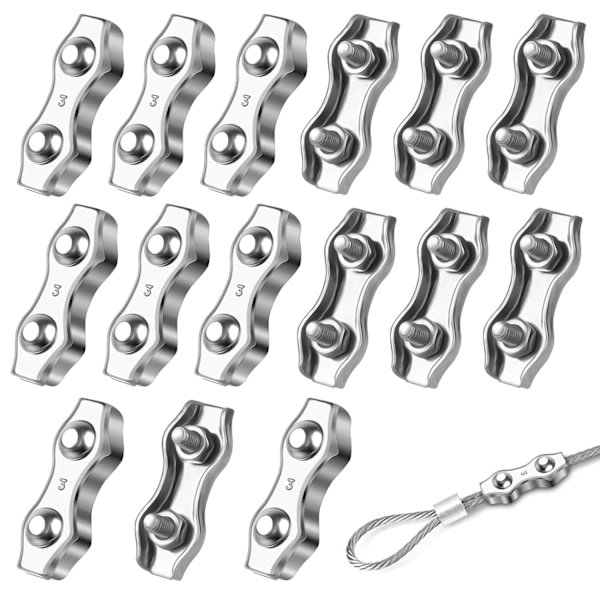 15 stk. M3 kabelbindere 304 rustfrit stål kabelklemmer Duplex wirestål reb klemmer