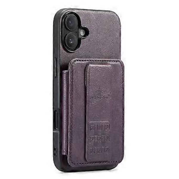 FIERRE SHANN 024 Tyyli iPhone 16 -kotelolle Korttipidike Jalusta Vahamainen Nahka+TPU Puhelinkuori (Tyyli F)