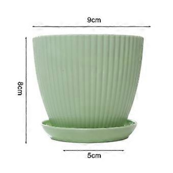 Minimalistisk Plantepotte med Dreneringshull og BrettPlastpotteFaux Keramisk Stripet PotteMintgrønn