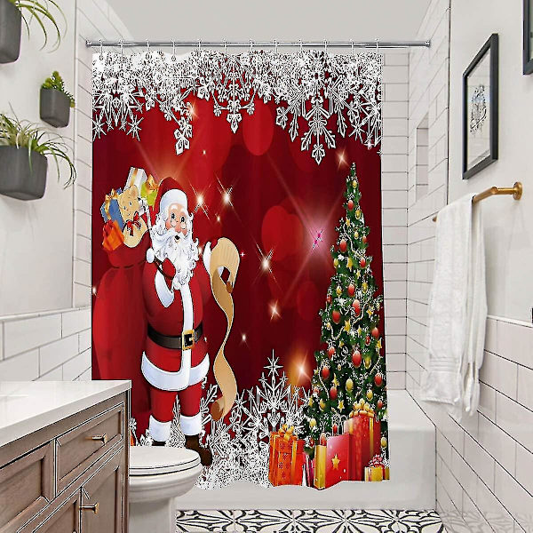 Blue Christmas Shower Curtain Set Merry Xmas Tree Ornaments