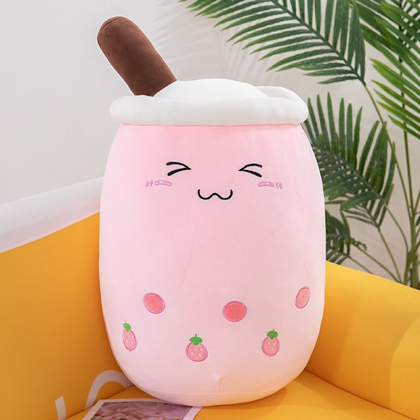 Pehmeä 25 cm Pieni Vaaleanpunainen Mansikka Bubble Tea Pehmolelu, Mini Pehmeä