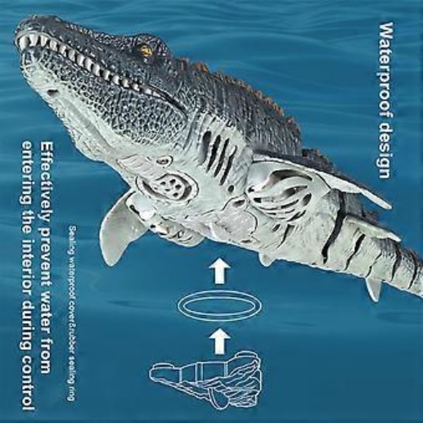 Kaukosäädöllä ohjattava Mosasaurus -uima-allaslelu RC-dinosauruksen simulaatio Dino-valo suihke ( )