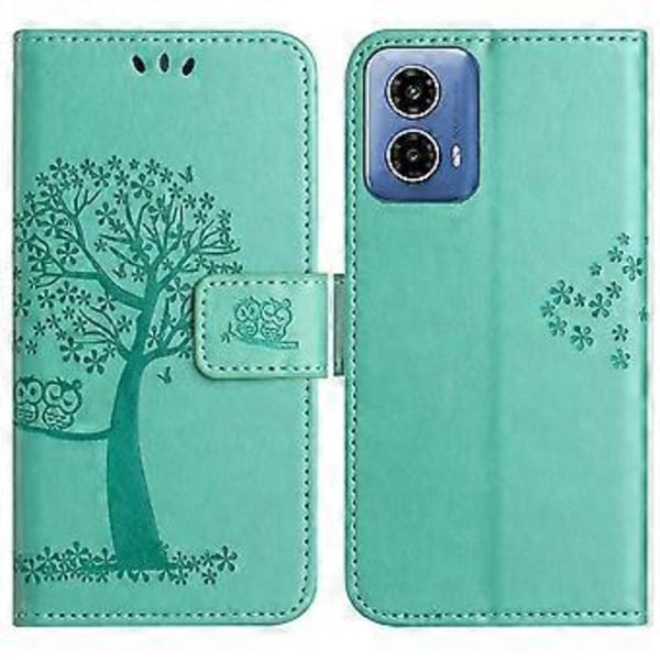 Til Motorola Moto G35 5G Etui PU Læder Ugle Træ Præget Pung Telefon Cover (Style C)