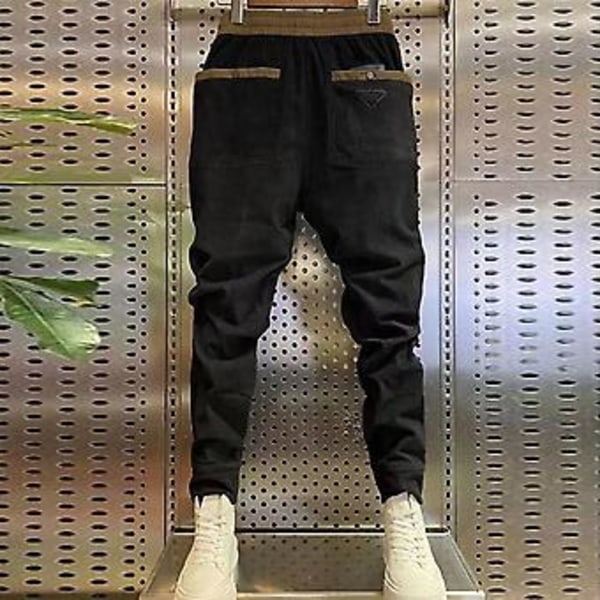 Miesten housut, keski-vyötärö, nyörivyötärö, kontrastiväriset taskut, syksy, yksivärinen sametti, harem-housut (XL Khaki)