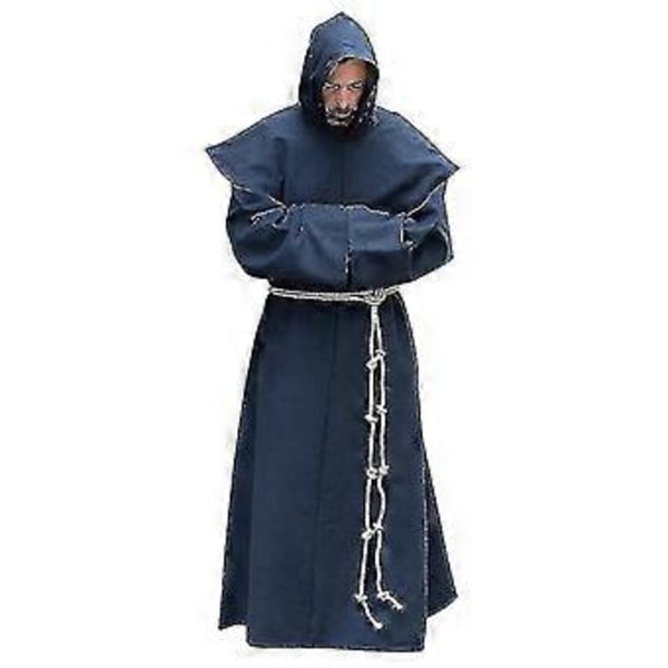 S-5xl Renessanssin Munkki Pappi Habit Scapular Friar Asun Kostyymi Pyhä Gown Robe Miehet Pappi Huppu Cowl Halloween Asun (XL Musta)
