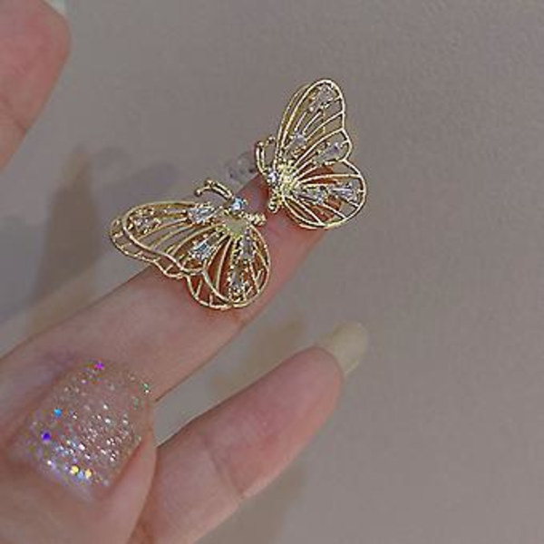 Dobbeltlags Hule Zirkon Sølvfargede Butterfly Ørepynt For Kvinner Personlighet Delikat Ørepynt Fest Smykker Bursdagsgaver-ed1393 (ED1393)