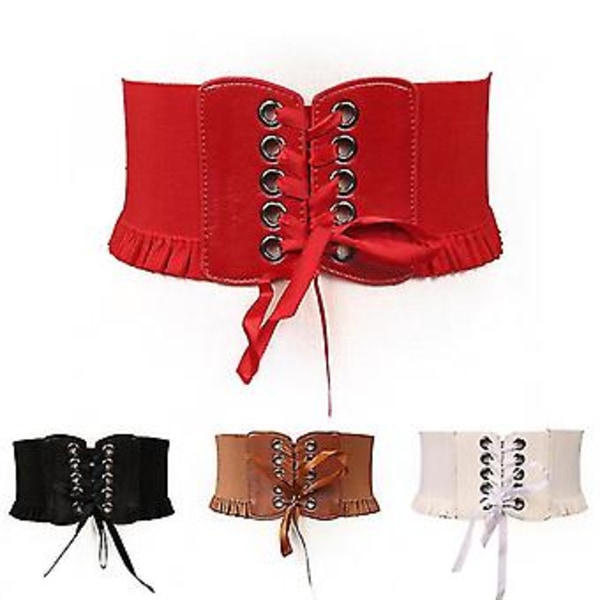 Leveä Korsetti Nahkavyö Vartaloa Muotoileva Rusettivyötärö Leveä Joustovyötärönauha Cinto Sobretudo Pu Nahka Femme Fajas Ceinture (Ruskea)
