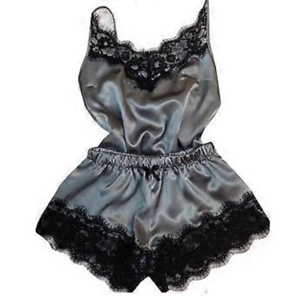 Lady Charming Satiini Silkki Pitsi Body Sexy Teddy Alusvaatteet Yöasu Uniasu Alusvaatteet (M Harmaa)