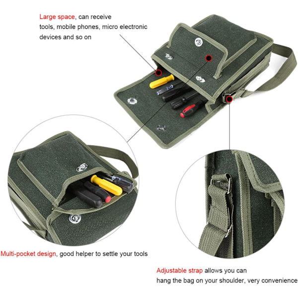 Værktøjstaske, 26*10*25cm Heavy Duty Værktøjstaske Organiser, bred åben mund opbevaringstaske med justerbar