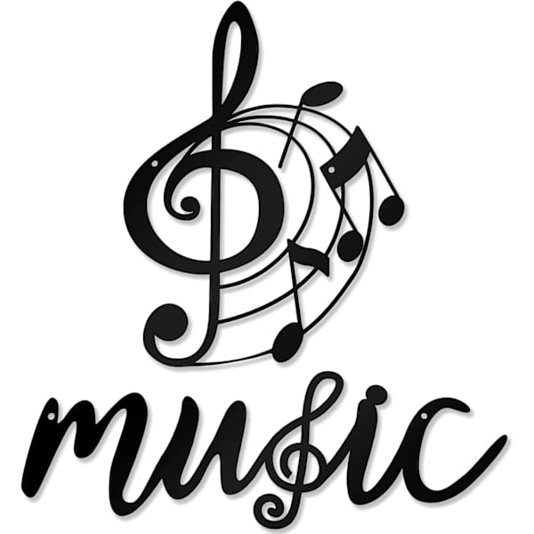 2 stk. Musik Metal Vægindretning Sort Diskantnøgle og Musiknoter