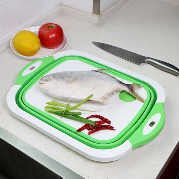 Green 3-in-1 Cutting Board Collapsible Sink Collapsible Bowl Stor