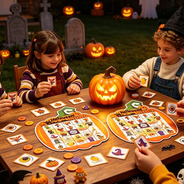 Græskarformet Halloween-spilsæt - Interaktive brætspilkort til børnefester, ferielegetøj