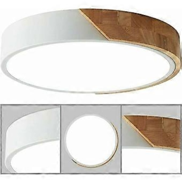 24W LED Plafondlampe i Tre med Fjernkontroll Dimbar Lysstyrke Moderne Tynn Rund Bad Lampe for Hjem Kontor Soverom Stue