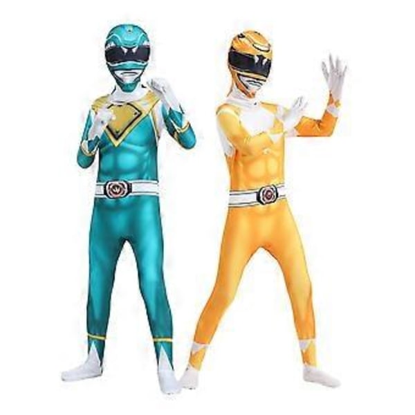 Mighty Morphin Power Rangers Cosplay Kostym Jumpsuit Bodysuit Party Maskerad Set för Män Kvinnor (100 Gul)