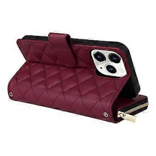 Til iPhone 11 Pro Etui Rhombus PU Læder Flip Telefon Cover Lynlås Pung (Style D)