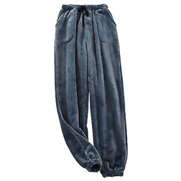 Miesten Pyjama Housut Suorat Suorat Ankkelinauhainen Yksivärinen Fleecepuku Paksu Kylmäsuoja Vetoketjullinen Taskut Miesten Housut Kotiasu Vaatteet (2XL Sininen)