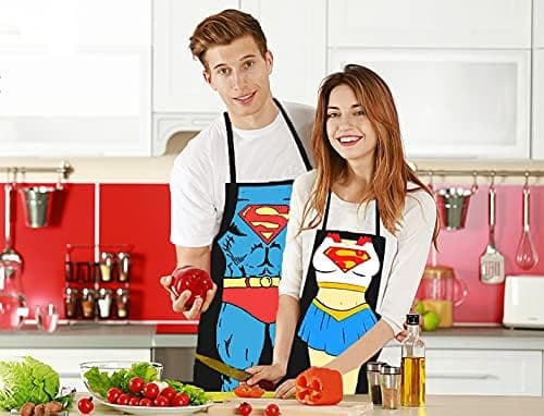 2 stk. køkkenforklæder - Superman-version til mænd og kvinder, par