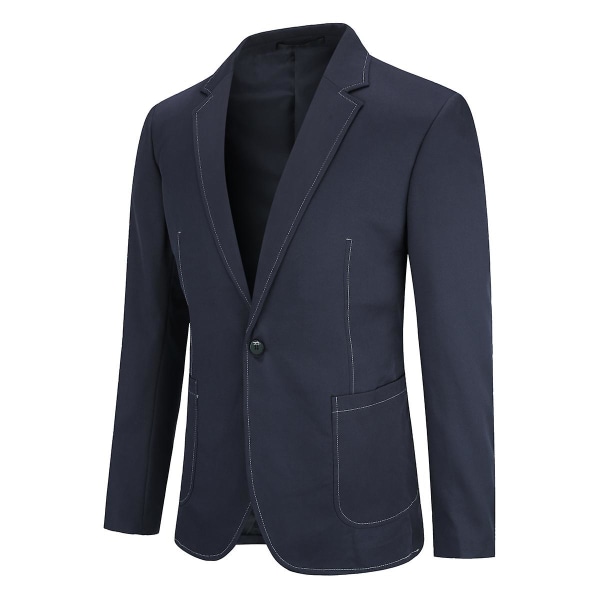 Allthemen Mens Solid Color One Button Simple Jacket Navy Blue Navy Blue M