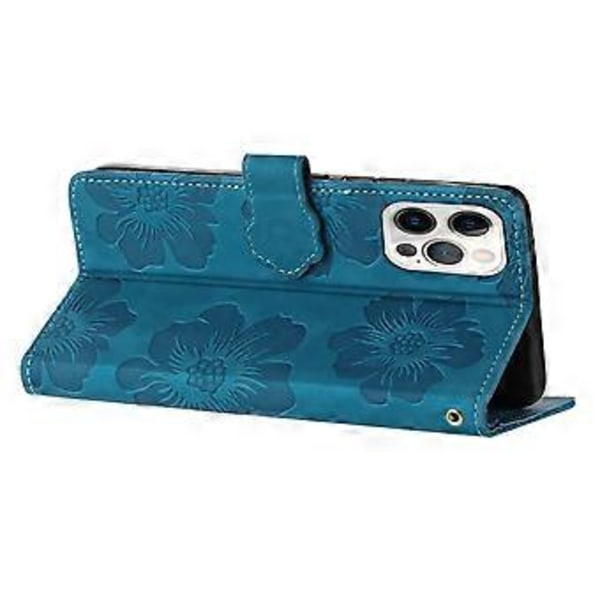 Til iPhone 12 Pro 6.1 tommer Blomster Præget PU Læder Telefon Cover Foldbart Stativ Wallet Cover (Style A)