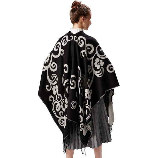 150 * 130cm Dame Sjal Poncho Dame Lang Cape Strikket Wraps Ope