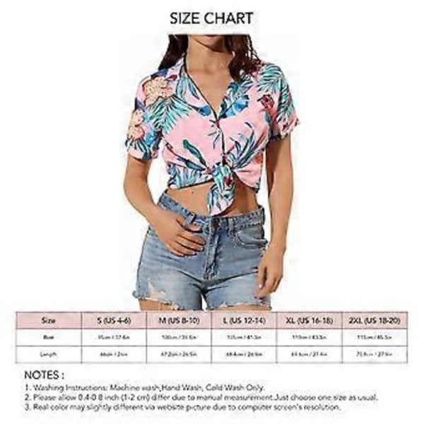 Korteærmet Skjorte med Vendt Krave til Kvinder Casual Elegant Knappet Blomsterprint Top Bluser til Strandfest (M Pink)