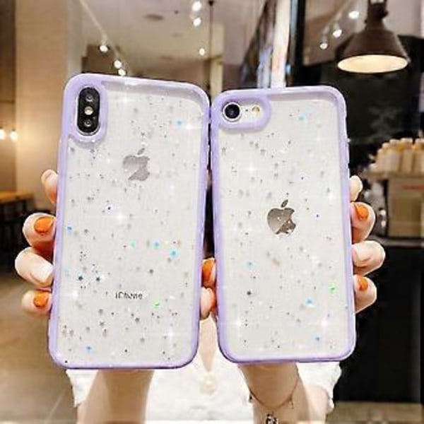 Kompatibel med iPhone 7/8/SE 2020 Skal för Tjejer, Mjuk Slank Passform Helskyddande Söt Klar Glittrande Bling Stjärna - Lila