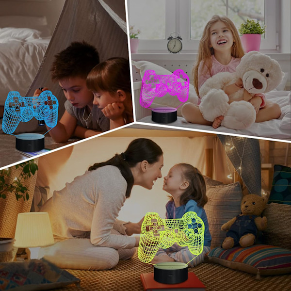 3D Game Control Lampe Natlampe Illusion Lampe til Børn, 16 Farver