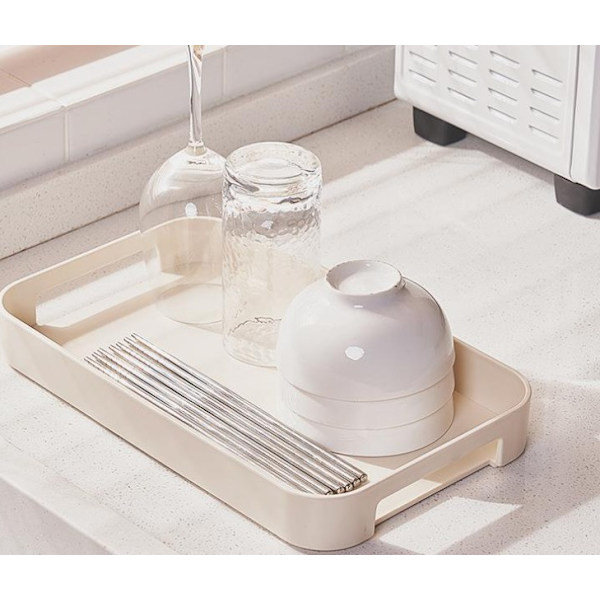 Beige Hvit Serveringsbrett Med Håndtak Rektangulær Stable Plast