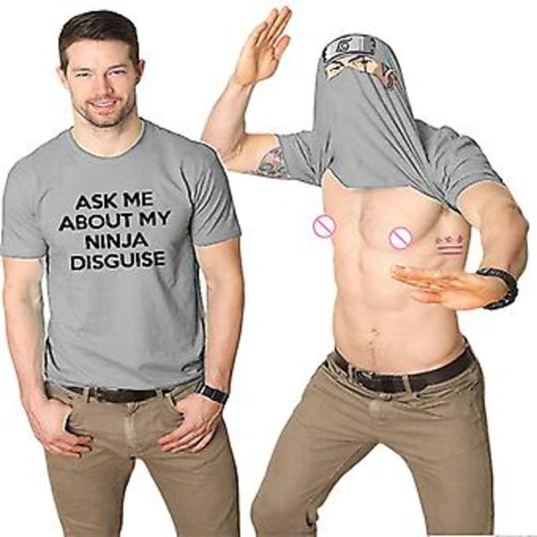 Flip Mask Fun Kortærmet Åndbar Rundhals Sommertop Til Kvinder Mænd (130 Sort Ninja)