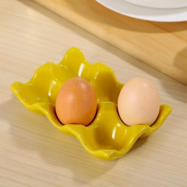 1pc （Yellow）Egg Holder Tray, Ceramic Egg Container for Refrigerat