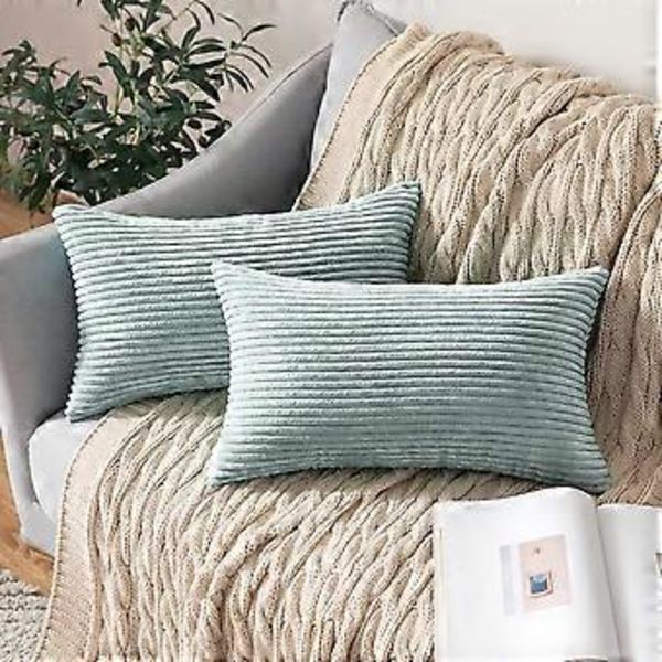 2-pack Corduroy Kuddfodral 12 x 20 tum Ländryggskudde Kuddfodral Mint Kuddfodral för Soffa Sovrum Soffan