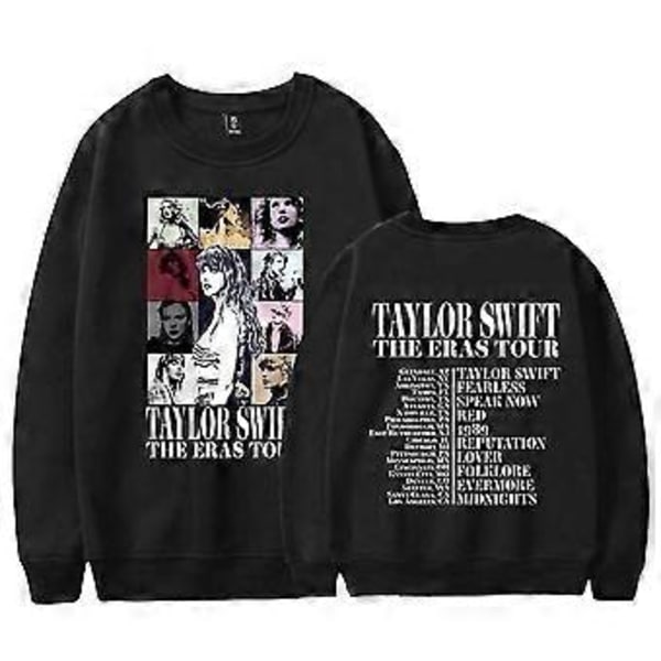 Taylor Swift The Eras Tour Sweatshirt Langærmet Rundhals Casual Trøje Trøje Topper Fans Gave Til Mænd Kvinder Venner (3XL Sort)