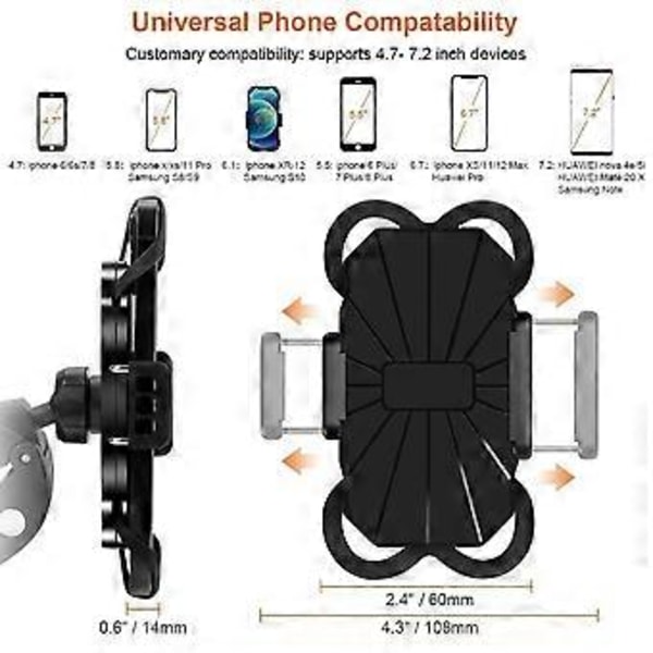 SZTXJ Sykkeltelefonholder Universal 360 Justerbart Feste for iPhone 14PM 13P 12PM Mini 11PM Samsung S10 S9, 3,5-7,2 Tommers Smarttelefon