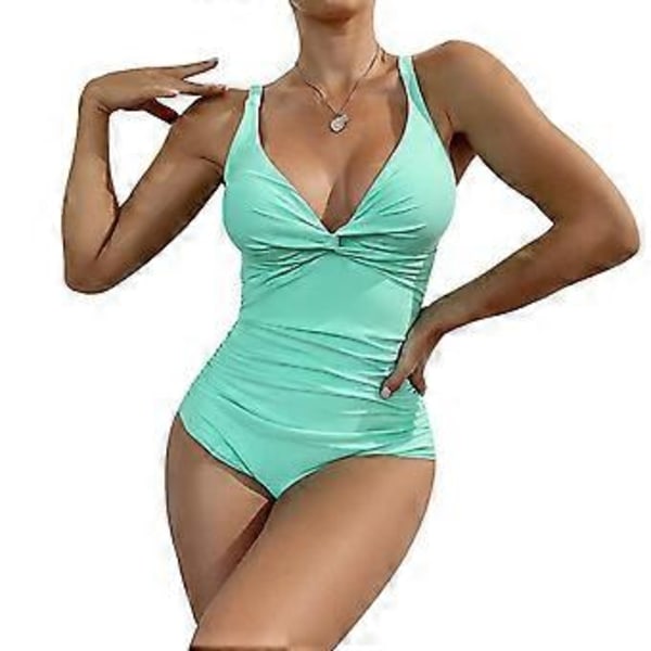 Rypytetty Yksikokoinen Uimapuvut V-Kaula Spaghetti Strap Twist Front Tummy Control Slim Yksikokoinen Uimapuvut (M)