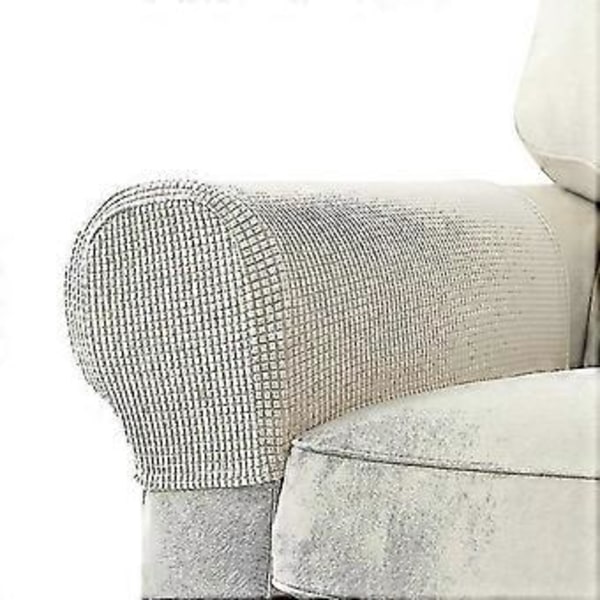 2 st Stretch Armstödsöverdrag Spandex Jacquard Armöverdrag Mjuka och Elastiska Skydd för Stolar Soffa Armstol Överdrag Recliner Soffa (Beige)