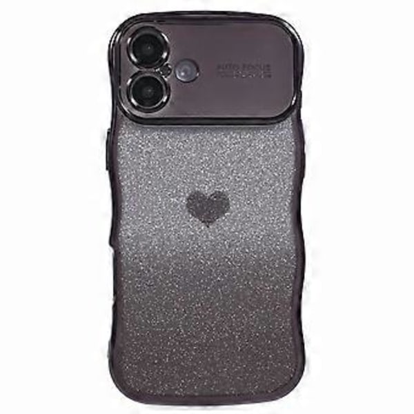 For iPhone 16 Deksel Kjærlighetshjerte Gradient Glitter TPU Telefondeksel Elektroplettert Krøllete Ramme (Stil B)