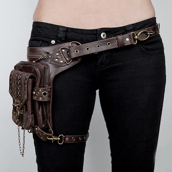 Brun Steam Punk Vintage Rock Gotisk Väska Midjeväska Pack