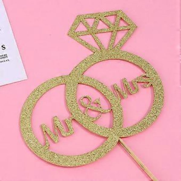 Diamant Ring Papir Kage Cupcake Toppers Glitter Mr&Mrs Kage Picks Nyhed Cupcake Dekor Festartikler til Bryllup Forlovelse (Gylden)