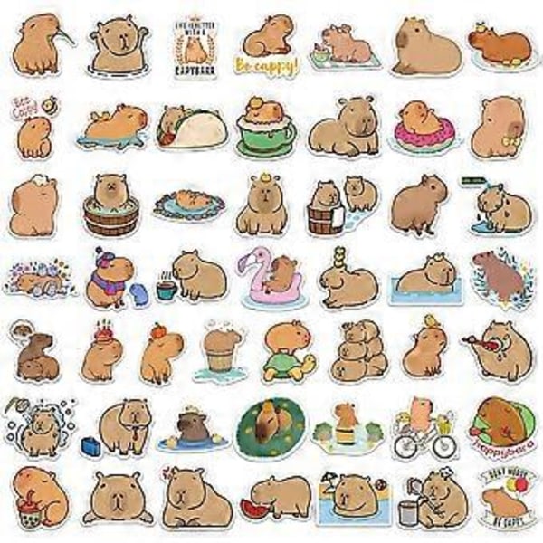Hauska Kapibara Tarrapaketti 50 kpl, söpöjä eläintarroja lapsille, teineille ja aikuisille Glueewee Kawaii vinyyli vedenkestäviä tarroja vesipulloille, kannettaville tietokoneille