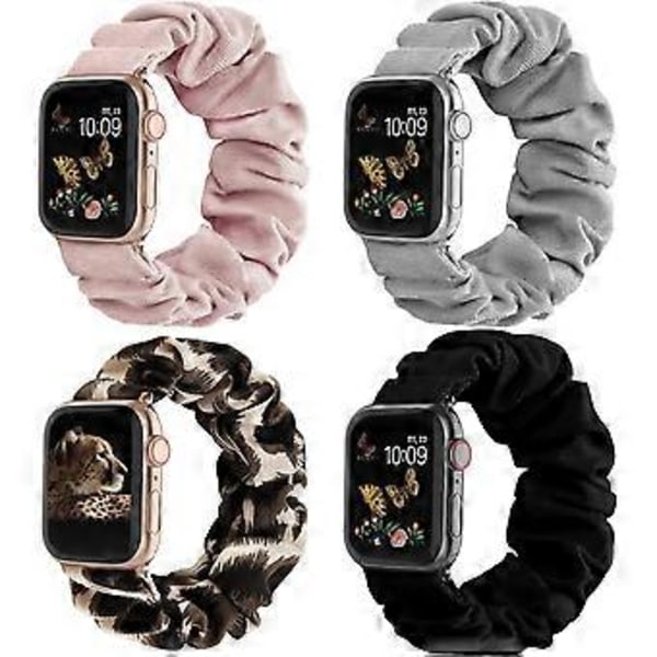 Kompatibel med Apple Watch Armbånd Scrunchie 38mm 40mm Sød Trykt Elastisk Solo Loop Armbånd Kvinder Armbånd Rem til iWatch Serie 7 6 5 4 3 2 1 SE, 4 stk.