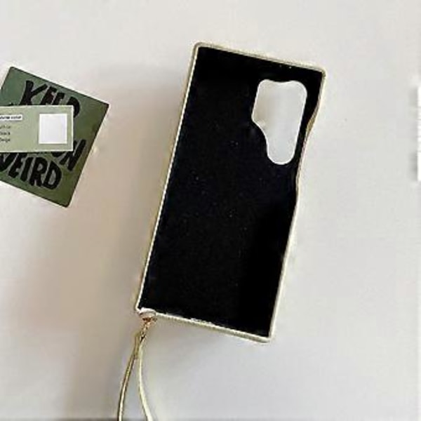 Til Samsung Galaxy S23 Ultra Etui Spejldesign PU Læder Bagcover med Kortlommer, Håndledsrem (Style C)
