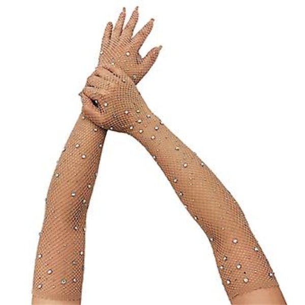 Mesh Lange Hansker Fiskenett Lange Hansker Kvinner Dans Hansker Rhinestones Lange Hansker (Farge)