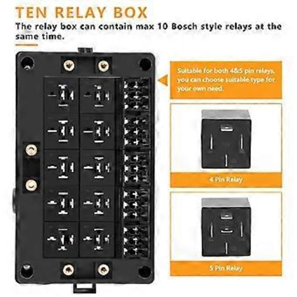 12V Bil Sikring Reléboks Universell Blok for Bil, Lastebil - 10 Spors Reléholder, 15 Spors ATC/ATO Sikringsholder