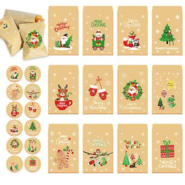 48 st julpapperspåsar i kraftpapper, julklappspåsar för godis, kakor och presenter