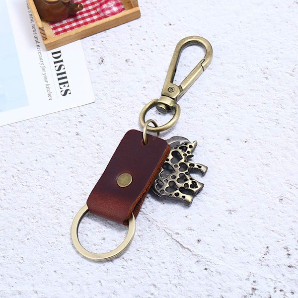 Elefant Nøglering i Læder Nøglering Elefanter Par Nøglering Valentinsdagsgave Mænd og Kvinder Håndtaske Charm Keychai