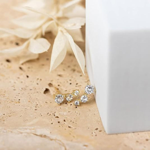 Guldbelagt Cubic Zirconia Øreklatre Øreringe - Faux Diamant Pil Øreklatrer Mode Øreringe til Kvinder