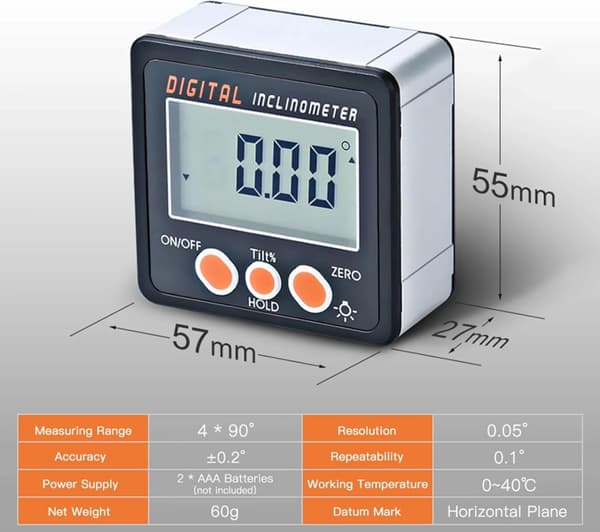 Digital helling, måleområde 4x90°, digital inklinometer, helling