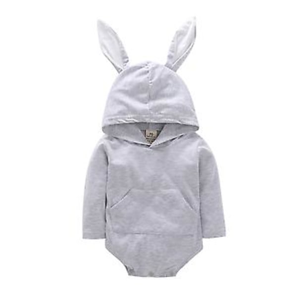 Baby Påskfest Romper Söta Kaninöron Huva En-delad Jumpsuit För Småbarn Spädbarn Flickor Pojkar (3-6M Grå)