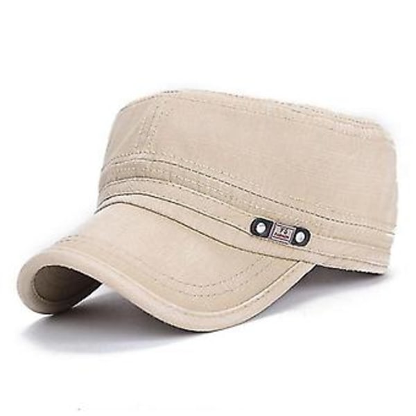 Unisex Retro Classic Army Cap Justerbar Militær Kadet Flad Top Hat (Beige)