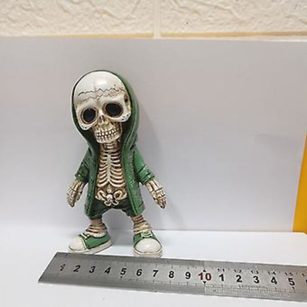 1 stk 2023 Ny Cool Skelet Figuriner Harpiks Håndværk Sød Statue Skelet Mindesmærke Samleobjekt Halloween Dekoration Bil Dekoration (Grøn)